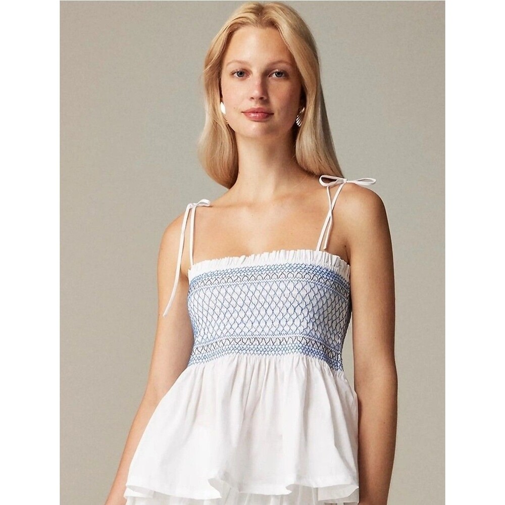 J. CREW A Hand-Smocked Paloma Top White Small $89.50